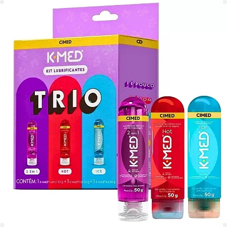 Kit Lubrificante Íntimo K-Med Trio Gel 2 em 1 + Hot + Ice 50g cada